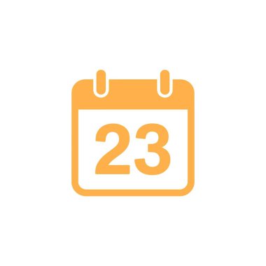 Beyaz arkaplanda izole edilmiş altın takvim simgesi. İçerisinde 23 sayısı bulunan düz vektör grafiği olay tarihleri, hatırlatıcılar veya planlama için uygundur.
