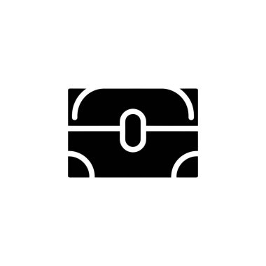 Bir vektör illüstrasyonu, beyaz arka planda izole edilmiş siyah bir hazine sandığı simgesi gösteriyor. Minimalist tasarım katı bir dolgu ve basit çizgiler içerir.