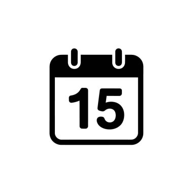 İzole edilmiş illüstrasyon, şeffaf bir arkaplanda yumuşak yuvarlak köşeli 15 sayısını gösteren minimalist bir siyah takvim simgesine sahiptir..