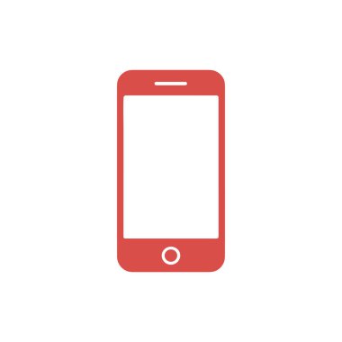 Bu resim bir kırmızı akıllı telefon ikonunun basit, düz tasarımını içerir. Telefon yuvarlak köşelere ve merkezde tek bir dairesel düğmeye sahiptir. Temiz, minimalist estetik.