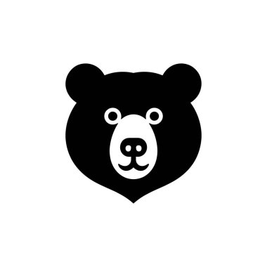 Charming bear head vector graphic in solid black, featuring a simple, minimalist style with a cute, playful design. Ideal for logo design, stickers, and children's themes.