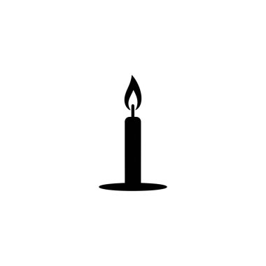 Simple black vector illustration of a lit candle isolated on a clean white background, perfect for icons, symbols, or minimalist design. Candle has a flame burning bright.