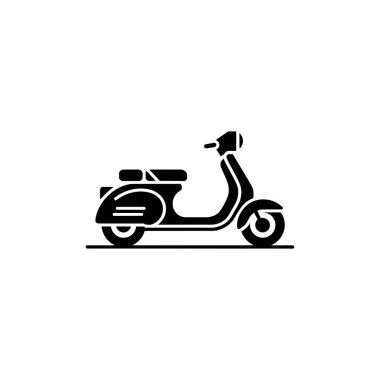 Simple yet stylish vector graphic depicting a black silhouette of a classic scooter, perfect for urban transportation or design projects, shown against a clean white background.