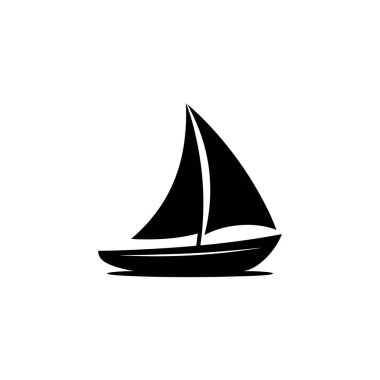 A stark, minimalist vector image displays a black sailboat silhouette against a clean white backdrop. The nautical symbol conveys a sense of freedom and adventure.
