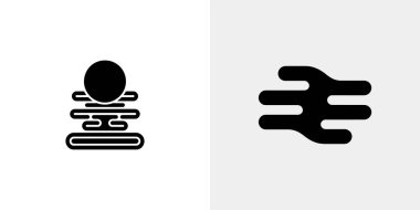 Clean, high-contrast image displaying two different minimalist designs. On the left, a stacked geometric shape with a circle. On the right, horizontal rounded stripes.