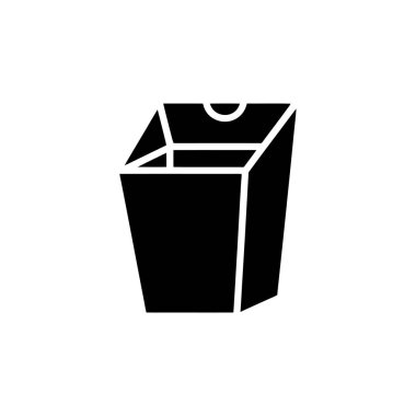 Features a simple, solid black takeout box icon with a transparent background. The design is minimalist, focusing on clean lines and basic geometric shapes.