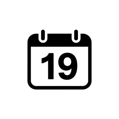 Flat black calendar icon showing the 19th day isolated on a transparent background. Vector illustration of event schedule date design in a simple style.