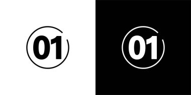 Illustrated digit 01 in a circle, depicted in both black on white and white on black. Simple symbol with balanced design ideal for various concepts.