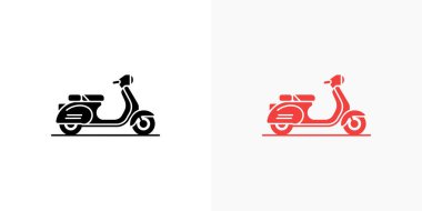 Graphic displays two stylized vintage scooters, one black and one red, side-by-side against a clean white background. Each scooter features a retro design.