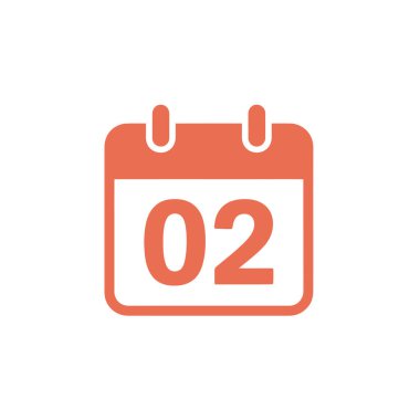Isolated on a white backdrop is an orange icon of a calendar page with the number 02 displayed. The design is clean and modern, with a focus on clarity and simplicity.