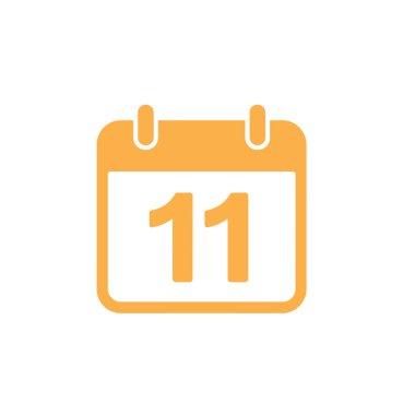 Isolated vector, transparent background, depicts orange calendar graphic icon showing day number 11, symbolizing date, time, schedule, events and planning.