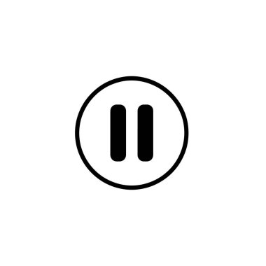 Simple graphic featuring a black pause icon, consisting of two vertical bars inside of a circle. Useful as a web or app button.