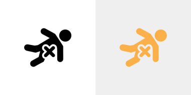 This image displays a person icon marked with an X on the lower back, presented in both black and orange color schemes against a clean white background.