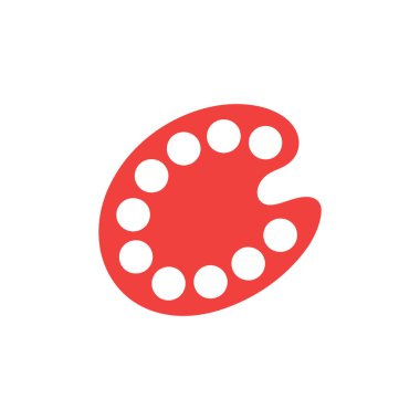 Isolated on a clean white backdrop, a simple, vibrant red artist's palette is showcased, featuring several circular white wells designed for mixing paints.