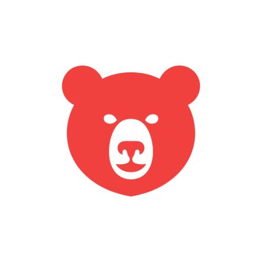 Simplified red bear head icon with rounded ears and facial features, set against a clean white background. Perfect for branding, logos, or digital illustrations.