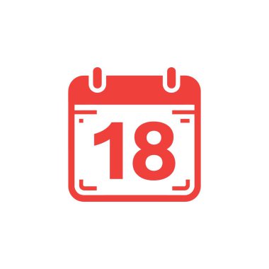 Image displays a red calendar icon featuring the number 18 centered on the page, isolated against a clear white background, simple yet functional illustration.