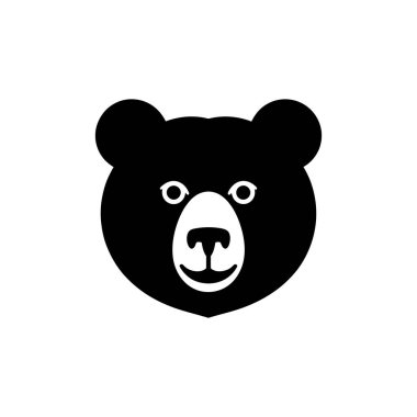 Depicts a minimalist black bear head graphic, with rounded features, prominent ears, and a simplified facial design, isolated on white for versatile use.