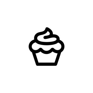 Black and white minimalist cupcake outline icon, ideal for representing sweets, desserts, party treats, bakery items, and general celebratory occasions.
