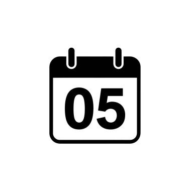 Features a minimalist calendar icon in solid black with the number 05 displayed. Simple design suitable for any project with a transparent background.