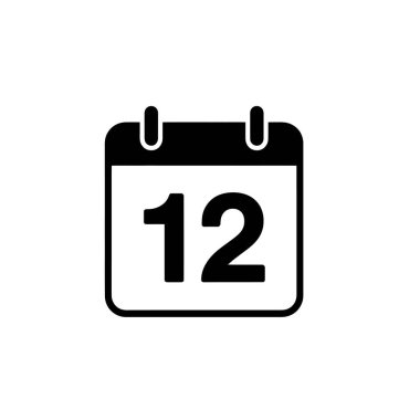 Displaying a simple black calendar icon with the number 12 isolated on transparent background. Clean vector graphic suitable for a variety of applications.