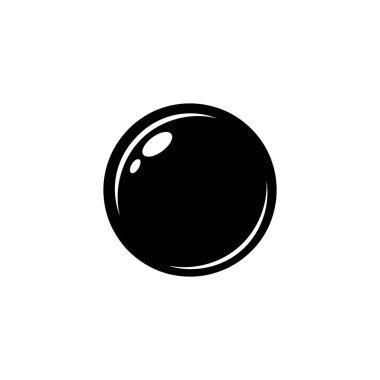 Black sphere featuring a subtle glossy highlight, set against a bright white background. The image is a minimalist graphic, ideal for illustrating 3D object concepts.