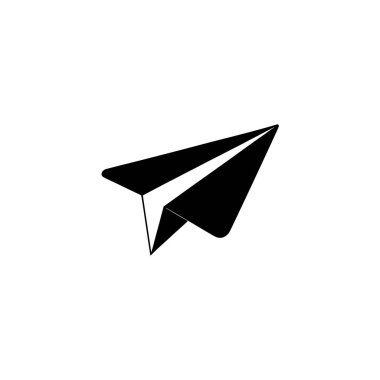 Close up on a silhouetted, stylized paper airplane, oriented diagonally. The sharp lines of the plane contrast against the clean white background.