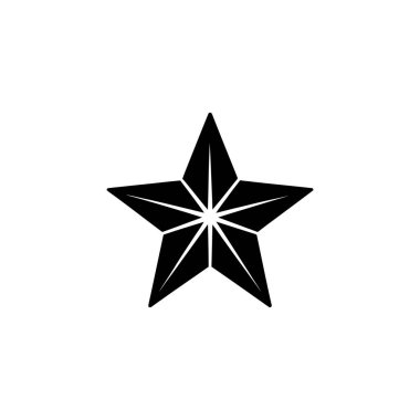 Black and white vector image showcasing a simple five-pointed star with internal line dividing each point, set against a stark white backdrop. Icon illustration.