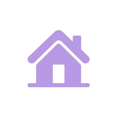 Light purple house icon displayed on a white background features a slanted roof, a visible chimney, and a centrally located door. It's clean and simple.