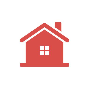 Red house icon with a chimney and white window, set against a clean, white background. The vector design is simple and suitable for various projects.