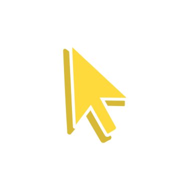 A vector illustration features a vibrant yellow cursor arrow, pointed diagonally down and to the right, cast in minimal shadow. The background is clean white.