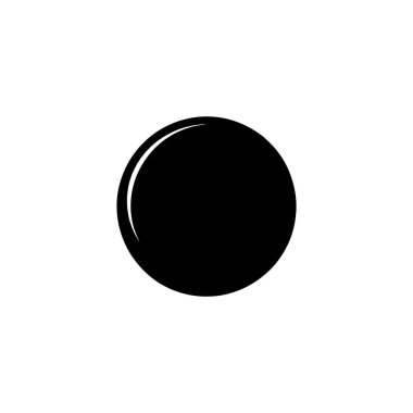Image displays a solid black circle, a graphic design element, with a distinct shiny spot on its upper-left quarter, set against a plain white backdrop.