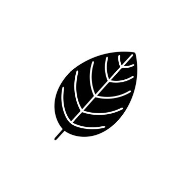 A simple illustration displaying a single, solid black leaf on a pure white background, clearly highlighting its prominent veins and elegant shape.