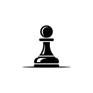 Isolated image showing a black and white stylized graphic of a pawn chess piece, centered on a white background, creating a minimalist and symbolic illustration.
