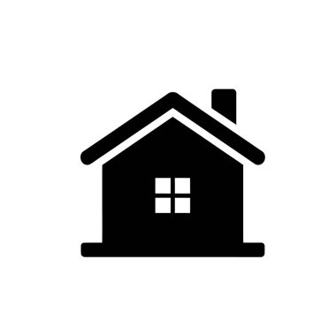 This minimalist design shows a house icon with a chimney. It's rendered as a black silhouette against a clean, transparent backdrop.