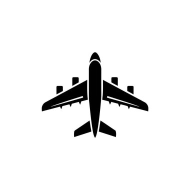 Black and white image of a silhouette airplane from a top view. The airplane has four engines on each wing, showcasing its large passenger capacity.