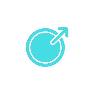 Minimalist rendering of a turquoise male symbol. A circle with an arrow pointing upwards and to the right, conveying gender identity on a clean white background.