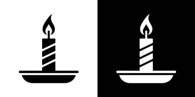 A minimalistic illustration showcases two candle icons in black and white, featuring a distinct swirled wax texture and a flickering flame, presented side-by-side.