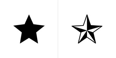 This image shows two star designs a solid, filled black star and a bordered star with white and black sections, both isolated against a white background.