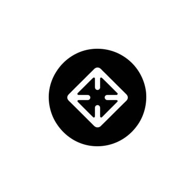 The image shows a white diamond shape with crosshairs inside a black circle, set against a plain white background, isolated with clear, distinct contrast.