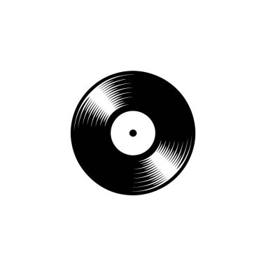 Bu çarpıcı görüntü, bir vinil plağın yüksek kontrastlı, siyah ve beyaz çizimini içerir. Detaylı oyuklar açıkça görülüyor, merkezi Milli deliği ile birlikte..