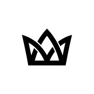 Minimalist bir taç logosunun keskin vektör görüntüsü. Taç siyah, iç içe geçmiş çizgilerle işlenmiş, temiz beyaz bir arkaplan üzerine kurulmuş. Modern ve etkili tasarım.