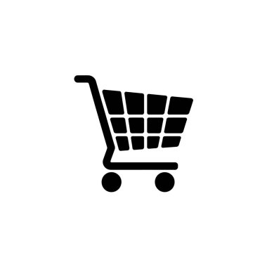 Şeffaf bir arkaplanda minimalist bir alışveriş arabası ikonunun izole edilmiş silueti. Çeşitli uygulamalarda kullanmak için temiz, basit tasarım ideal.