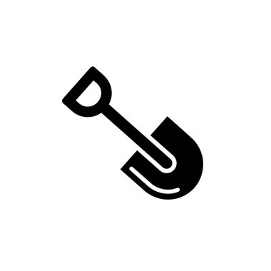 Minimalist vektör simgesi şeffaf bir arkaplanda siyah bir kürek gösterir. Tarımdan inşaat temalarına kadar çeşitli uygulamalar için basit tasarım.