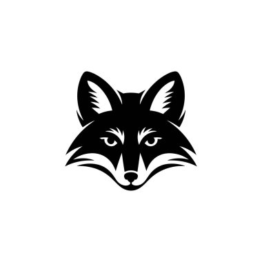Gösterişli bir vektör grafiği, sivri kulaklı, keskin gözlü ve belirgin ağızlıklı minimalist bir siyah tilki kafası sergiliyor..