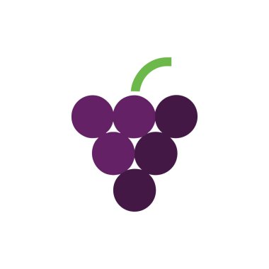Yeşil saplı bir demet mor üzümün basit, göz alıcı bir görüntüsü, beyaz bir arka plana karşı temiz, stilize ve modern bir tasarım sunuyor..