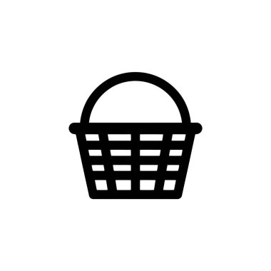 İzole edilmiş, şeffaf PNG, beyaz arka planda siyah dokuma sepet simgesi sergiliyor. Çeşitli uygulamalar için minimalist tasarım.