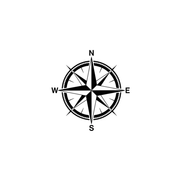 Klasik bir siyah pusula gülünün izole grafik çizimi. Karmaşık detaylar, açık yön etiketleri ve temiz beyaz bir arkaplan..