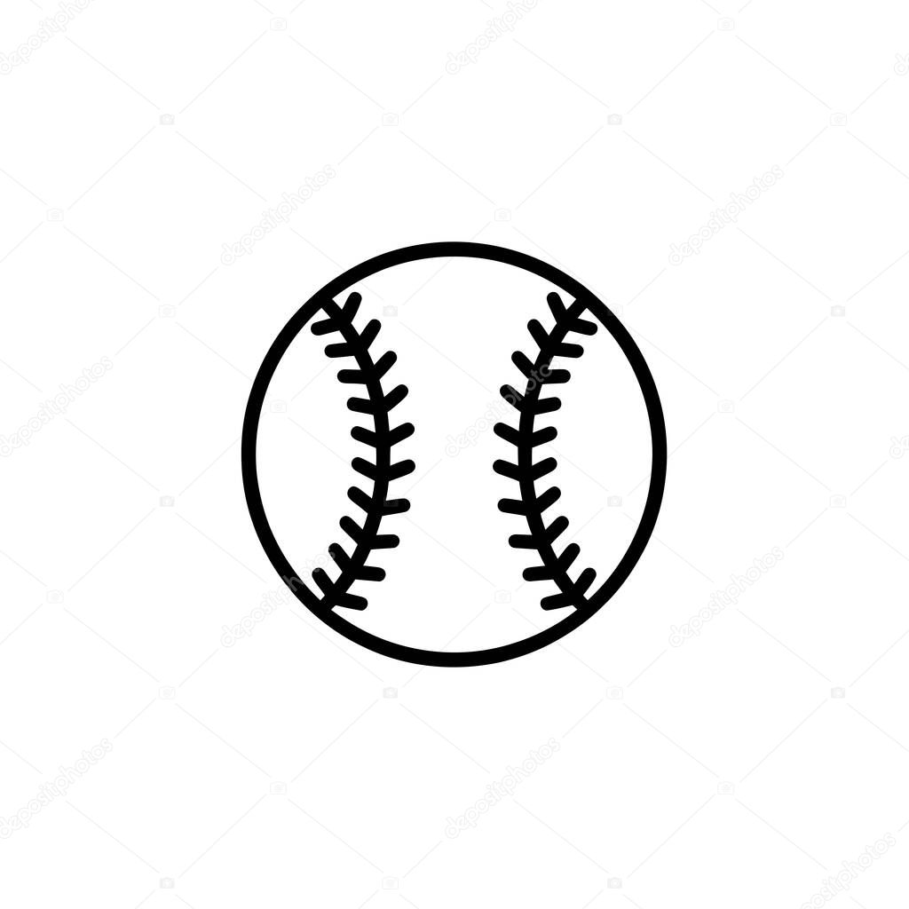 Isolated vector illustration showing a minimalist baseball icon, represented as a black outline with distinct stitching, perfect for sports or design purposes.