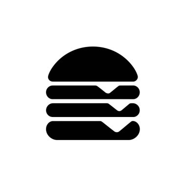 Minimalist siyah beyaz burger ikonu. Özellikleri yuvarlak çörekler, iki katman ve peynir. Fast food, menü tasarımı veya restoran temalı grafikler için mükemmel.
