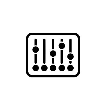 Bu bir ses karıştırıcı tasvir eden minimalist siyah beyaz vektör ikonu. Karıştırıcı, her biri dairesel bir düğmeye sahip beş dikdörtgen kaydırak çerçeveye sahiptir..